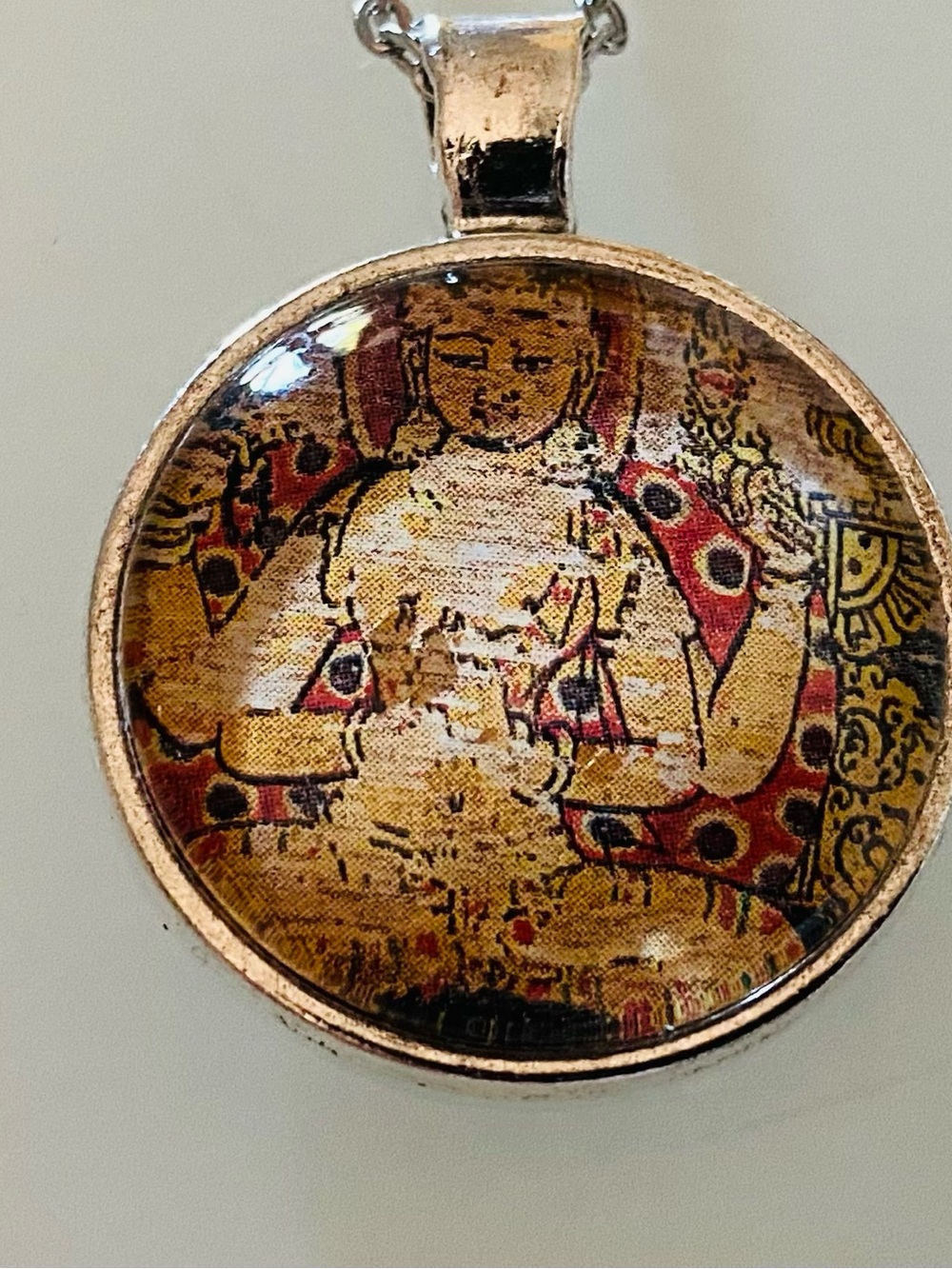 Avalokitesvara Pendant Necklace, Buddhist Art Cabochon Jewelry, Chenrezig